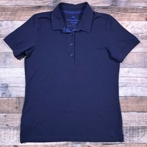Tommy Bahama IslandZone Polo Shirt Womens Medium Navy Blue Pima Cotton Short